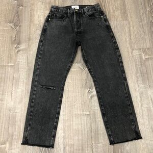 FRAME Le Original Cropped Black Distressed Raw Hem Jeans High Rise Size 27